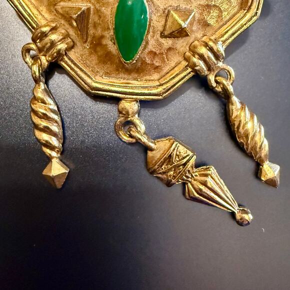 Vintage Etruscan Revival Gold Tone Enamel Chandelier Brooch - Picture 5 of 7